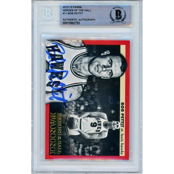 Bob Pettit Autograph NBA Basketball Card - St Louis Hawks, Beckett Slab, Panini - Picture 2 of 5